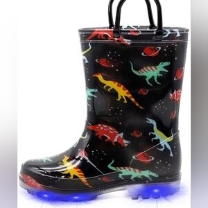 EUXTERPA, Lightup Dinosaur Rainboots, Black Dinosaur, Toddler Boys' Size 7 (23)